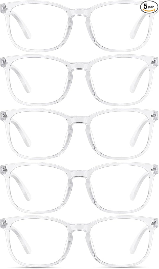 Blue Light Glasses for Woman Men | 99% Blue Light Blocking Glasses for Computer Gaming TV Phone Screen Square Frame | Anti Eyestrain & UV Glare Protection - 5 Pair