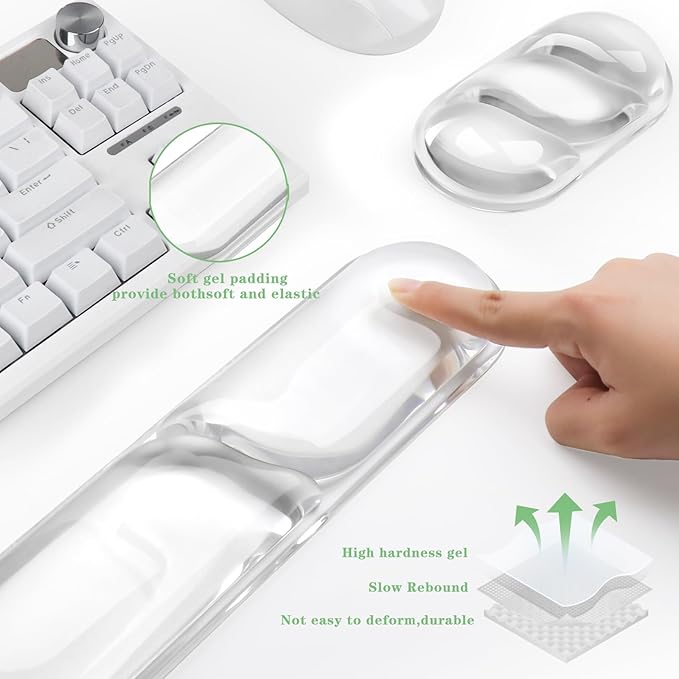 Keyboard and Mouse Wrist Rest, Silicone Gel Ergonomic Mouse Pad with Wrist Rest Set, Gaming Mousepad Arm Cushion Support for Computer Office Desk Accessories (Clear Gel White Set - 2)