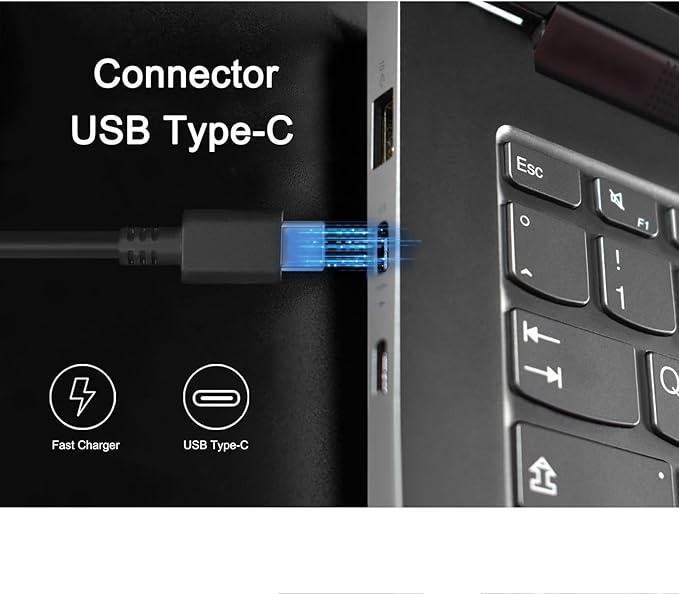 2 Prong 65W USB-C AC Adapter Compatible with Lenovo Thinkpad T480 T480s T490 T490s T495 T495s T580 T590 E480 E490 E490s E495 E580 E590 E595 X1 Carbon X395 Power Cord