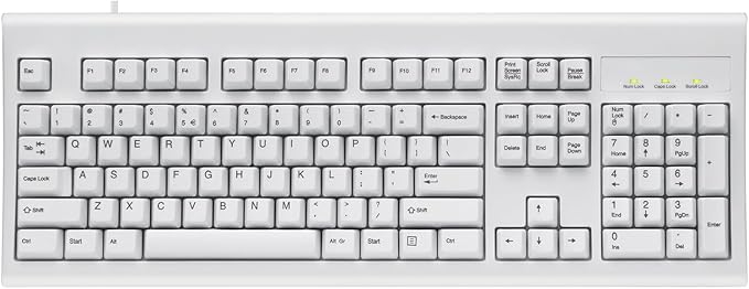 Perixx PERIBOARD-106 US W, Performance wired keyboard - 20 Million Key Press Life - Full Size 17.9"x6.6"x1.7" - White