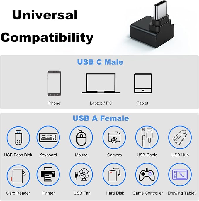 AreMe 2 Pack 90 Degree USB C to USB Adapter, Up and Down Angle USB C Male to USB 3.0 Female Connector Converter Compatible for MacBook Pro Air Laptop and More Type C Devices (Black)