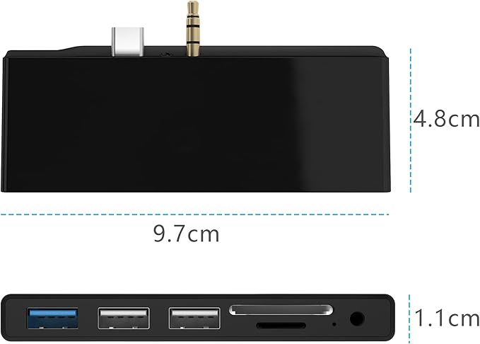 Surface Go/Surface Go2/Surface Go3 USB Adapter, 6-in-2 Surface Go/Go 2/Go3 Accessories with USB 3.0+2 USB2.0 Ports, 3.5mm Audio and Mic 2 in 1 Port, SD/TF Card Reader -for Surface Go/Go2/Go3