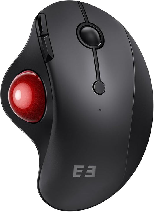 seenda Wireless Trackball Mouse, Bluetooth - Ergonomic Rollerball Mouse Rechargeable, 3 Device Connection Optical Mice Adjustable DPI Thumb Control Mice Compatible for Mac/Android/Windows - Black&Red
