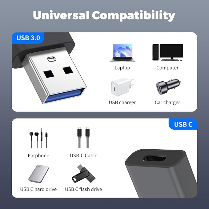 4 Pack USB to USB C Adapter, USB-C Female to USB Male Adapter,OTG Charger Converter Compatible for Apple Watch Ultra iWatch/iPhone/Pro Max Plus/Airpods/iPad 9 10 Air 5 Mini 6/Car/Samsung