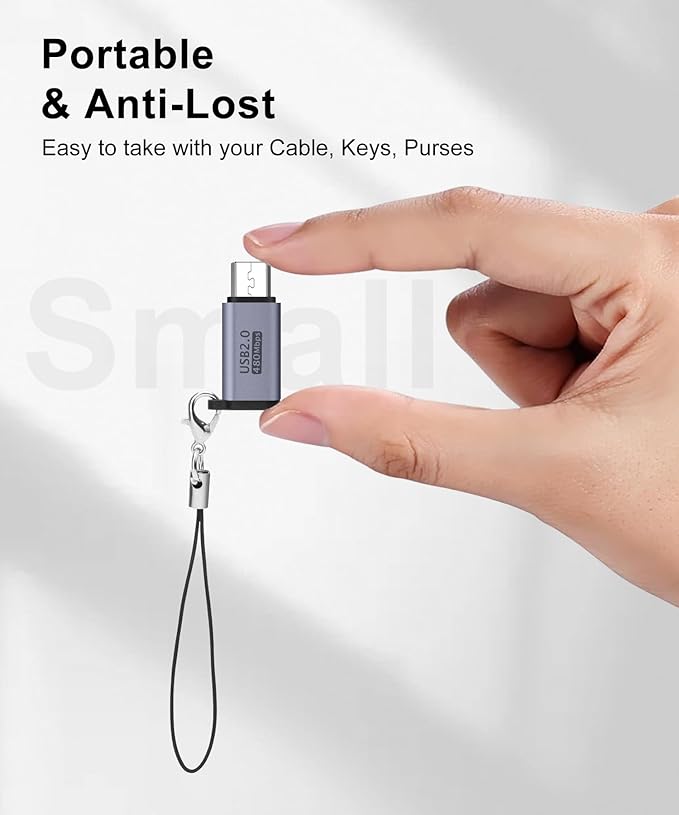 USB-C to Micro USB Adapter (2-Pack), Data Transfer and Interface Conversion, Charging - Grey