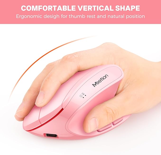 MEETION Ergonomic Keyboard and Mouse Combo, 2.4G Cordless Split Keyboard with Cushioned Palm Rest, Vertical Wireless Mouse, Natural Typing Full Size Keyboard, for Windows/Mac Pink