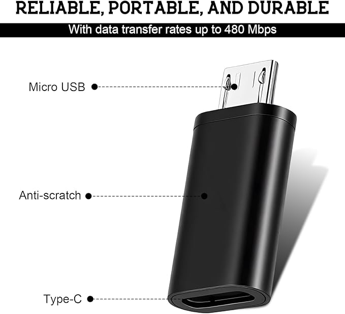 6 PCS Micro USB to USB-C Adapter, Black Type-C Female Cable to Micro USB Male Converter, Only Supports Charging and Data Transmission, Ideal for Cellphones, Computers and Other Devices