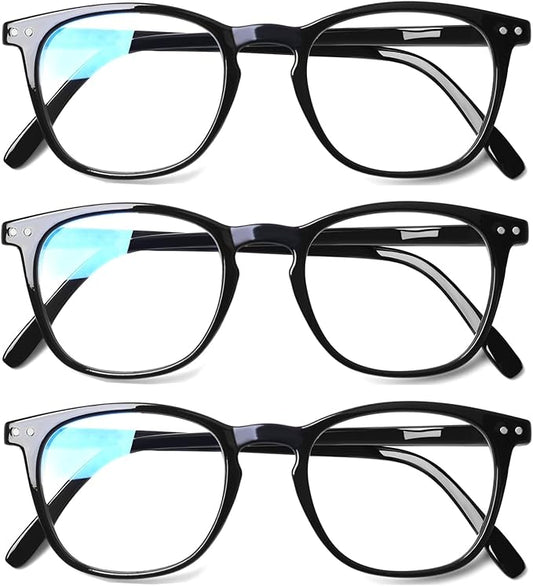 Henotin 3 Pack Blue Light Blocking Reading Glasses,Spring Hinge Computer Readers for Men Women,Anti UV Ray Filter Eyeglasses (3 Pairs Black, 2.75)