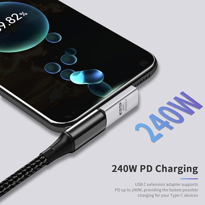 Duttek 90 Degree USB C Adapter, 240W Right Angle USB C Male to Female Adapter with 40Gbps, 8K@60Hz Video Display for Thunderbolt4/3, Laptop, Tablet, Phone