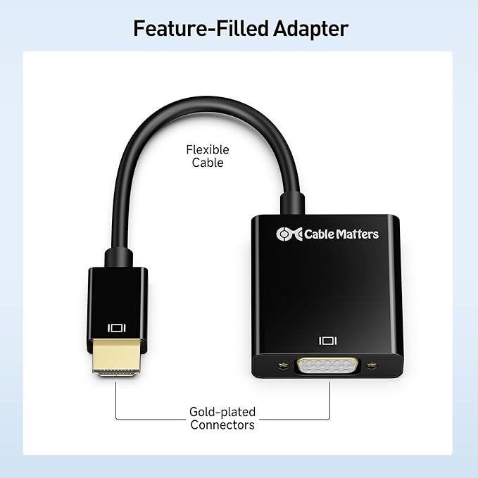 Cable Matters Unidirectional HDMI to VGA Adapter, VGA to HDMI Converter, Black