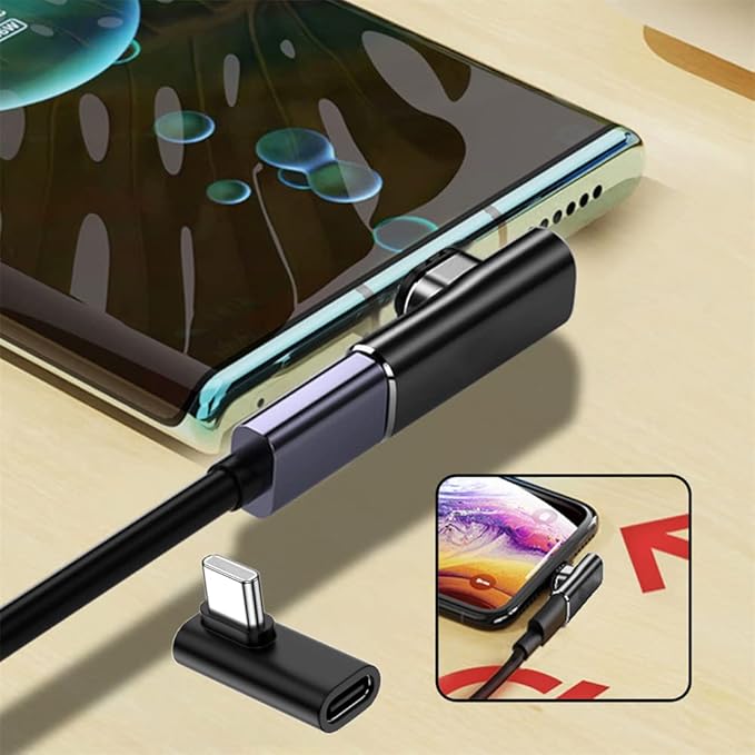 NFHK Low Profile 90 Degree Right & Left Angled USB 3.1 Type-C Male to Female Extension Adapter for Laptop & Tablet & Phone