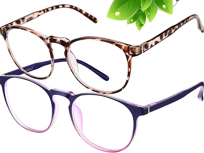 Blue Light Blocking Glasses Women/Men,Retro Round Anti Eyestrain Computer Gaming Glasses(2Pack)