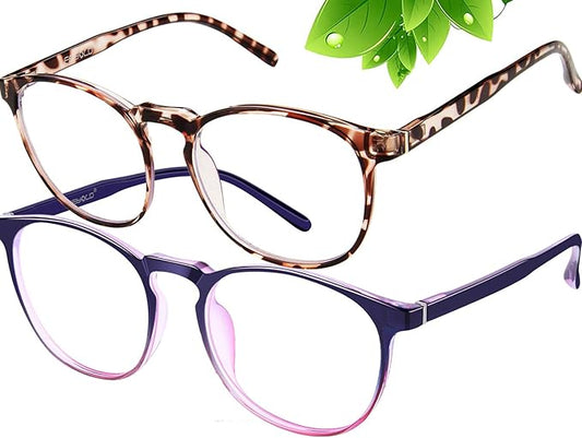 Blue Light Blocking Glasses Women/Men,Retro Round Anti Eyestrain Computer Gaming Glasses(2Pack)