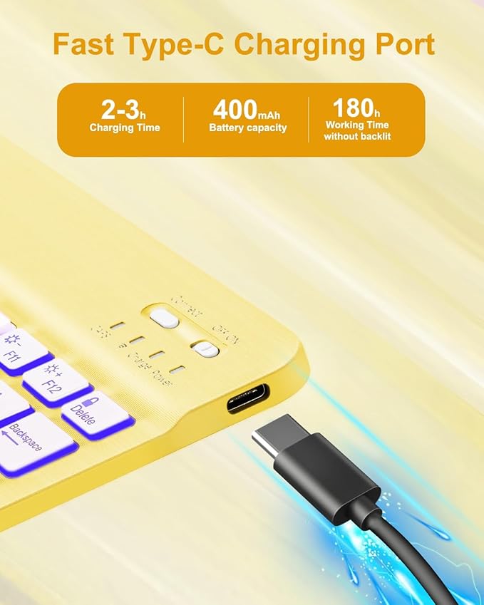 Case with Keyboard Mouse for iPad A16 11th 10th Generation 11/10.9 inch,Rainbow Backlit Detachable Keypad Rotatable Magnetic Cover with Pencil Holder for iPad 11 2025 10 Gen 2022 Yellow