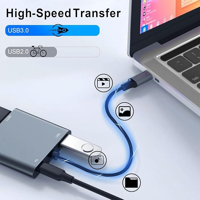 USB C to Dual HDMI Adapter, Type C Hdmi Splitter for Dual Monitors with USB 3.0, 100W PD Charging, HDMI Splitter Extended Display for for MacBook Air/Pro,Dell XPS,HP,Surface,Chromebook