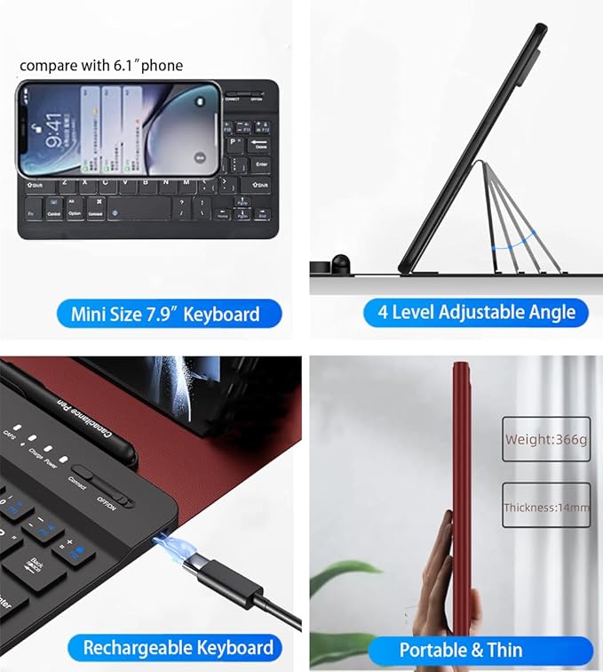 for Samsung Galaxy Z Fold 7 6 5 Keyboard and Mouse, Portable Mini 7.9 inch Bluetooth Keyboard with Leather Case and Capacitive Pen, 4 in 1 Set for Z Trifold Fold7 Accessories