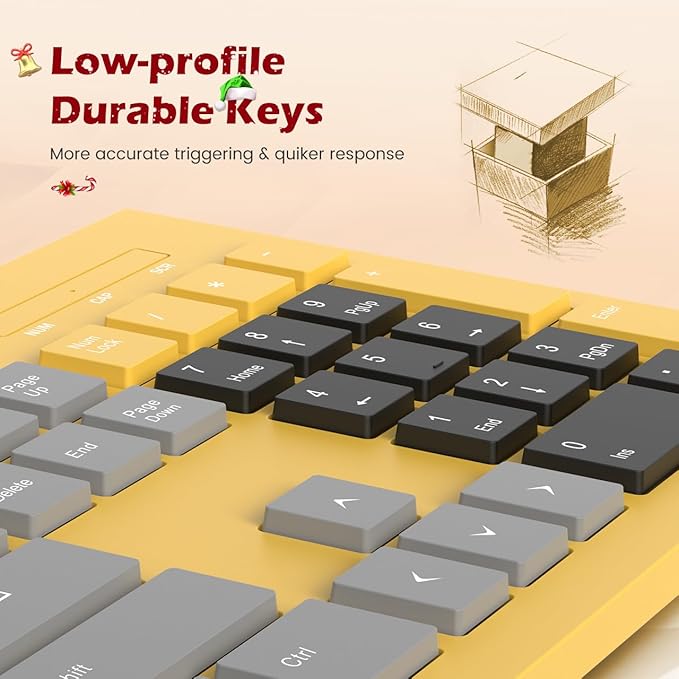 Wired Keyboard, Ultra-Thin USB Wired Computer Keyboard, Low-Profile Keys, Spill-Resistant, Multimedia Keys, Compatible with Windows, Mac, Chrome, Linux, and Android-Yellow