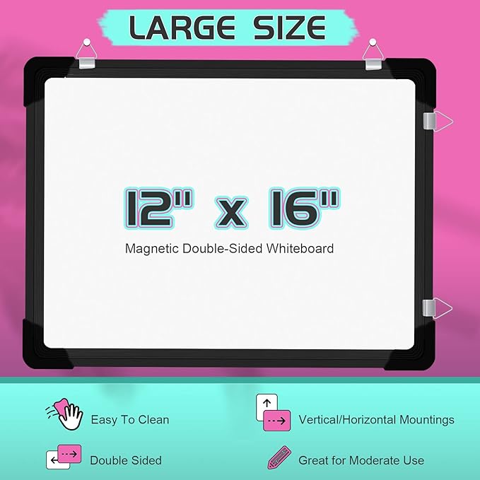 Dry Erase Calendar Whiteboard for Wall, 16" X 12" Magnetic White Board Dry Erase Calendar, Portable Hanging Dry Erase Board Framed Planner Memo Whiteboard Back to School Gift for Kid Student (Pink)