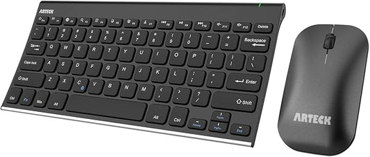 Arteck Bluetooth Keyboard and Mouse Combo Ultra Compact Slim Stainless Full Size Keyboard and Ergonomic Mice for Computer/Desktop/PC/Laptop/Surface and Windows 10/8/7 Built in Rechargeable Battery