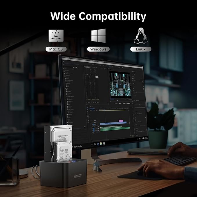 FIDECO External Hard Drive Docking Station, Hard Drive Dock for 2.5 and 3.5 inch SATA HDD SSD, HDD Docking Station with Dual Bay, USB 3.0 Hard Drive Reader, Support Offline Clone and UASP