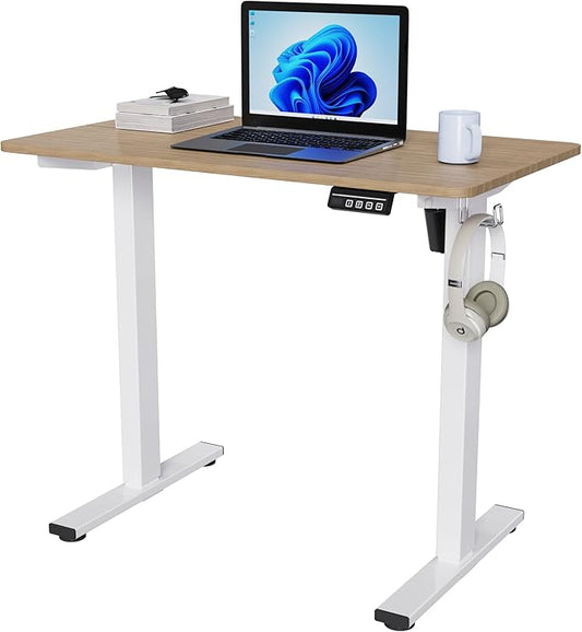 Electric Standing Desk Adjustable Height, 40x24 Inches Sit Stand up Desktop for Home Office, Ergonomic Rising Computer Table with Memory Preset, Yellow Beams