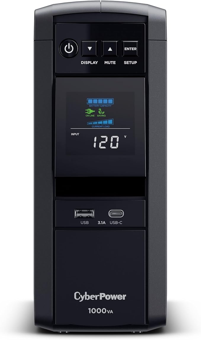 CyberPower CP1000PFCLCD PFC Sinewave UPS Battery Backup and Surge Protector, 1000VA/600W, 10 Outlets, AVR, Mini-Tower, UL Certified
