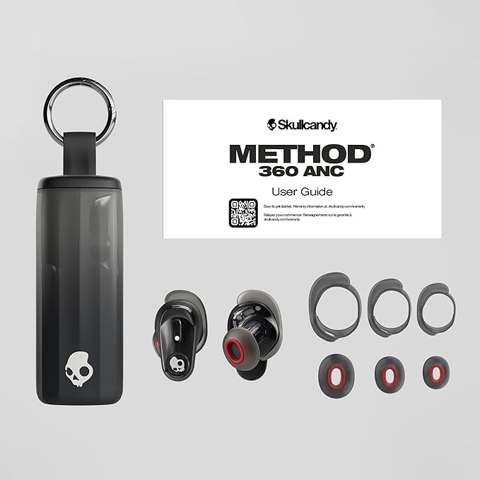 Skullcandy Method 360 ANC Wireless Earbuds, Sound by Bose, Bluetooth Headphones, Premium Noise Cancelling, Up to 40 Hrs Battery, Sweat and Water Resistant, Microphone for iPhone Android - True Black