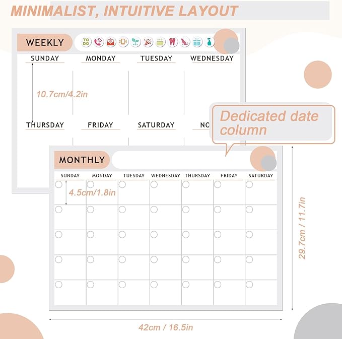 ARVOK 2 Pack A3 Magnetic Calendar for Refrigerator - 16.5"x11.6" Reusable Weekly & Monthly Planner Dry Erase Fridge Calendar Whiteboard with 4 Markers, 16 Magnets & Eraser for Family Schedule, Meal Menu, To-Do List