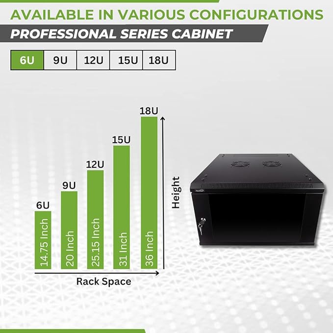 Navepoint 6U Deluxe IT Wallmount Cabinet Enclosure 19-Inch Server Network Rack with Locking Glass Door 24-Inches Deep Black