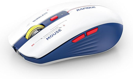 RAPIQUE Bluetooth Wireless Mouse - (BT1/BT2+USB) Tri-Mode High Performance, Rechargeable, Multi-Device Compatible with PC/Laptop/Computer/MacBook/iPad Air Pro (Blue and White)
