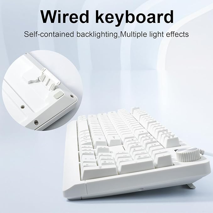 Wired RGB Membrance Keyboard. 100 Percent Mini Creamy LED Computer Keyboard .Small Ergonomic Clicky Teclado with ABS Backlit Unreplaceable Keycaps. for PC Laptop MAC Gamer. (White)