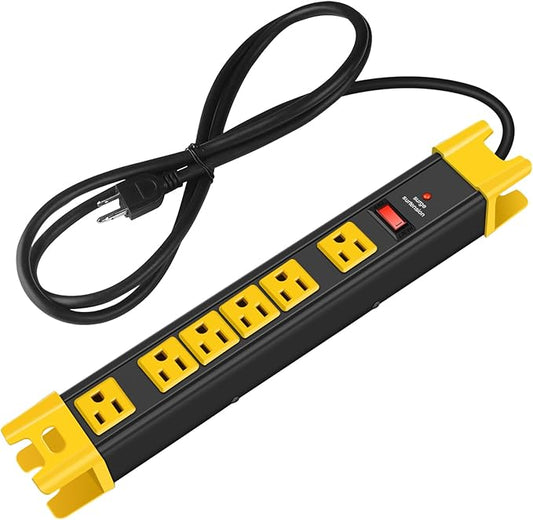 CCCEI Heavy Duty Power Strip Surge Protector - 6 Outlet Industrial Strip with 15A, 1200 Joules - ETL Listed Metal for Shop, Workshop, Garden (4FT, Black)