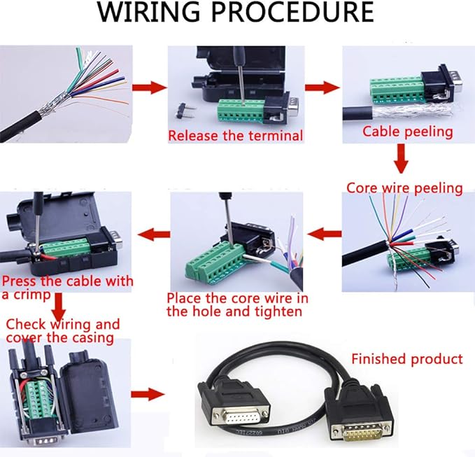 10PCS DB15 Solderless Connector, RS232 D-SUB Serial to 15-pin Port 16mm Thinner Terminal Female Adapter Breakout Board with Case Long Bolts Nuts