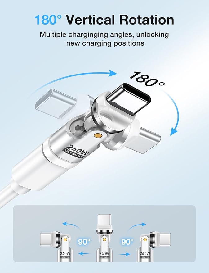 USB C Adapter [3-Pack], PD 240W USB C 90 Degree Adapter, Type C Right Angle Adapter/360 & 180 Degree C to C Adapters for Phone 17/16/15, MacBook Pro/Pad Series, Samsung Galaxy, Tablet, Laptop-White
