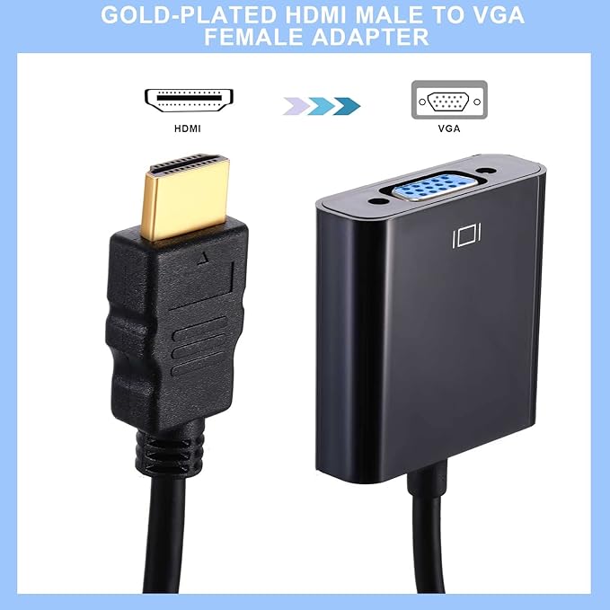 Yunsailing 10 Pack HDMI to VGA Adapter Converter Bulk Gold Plated Black HDMI to VGA Cable Compatible with Raspberry Pi Computer Desktop Laptop Monitor HDTV Projector