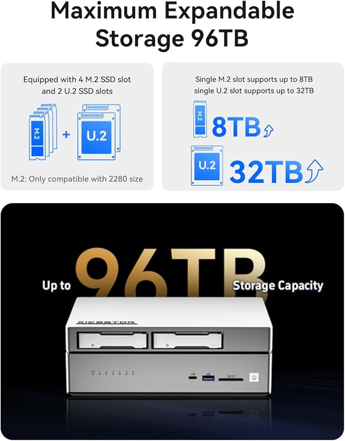 FS510402D NAS Server - 6-Bay All-Solid-State NAS Storage & Mini PC, 4X M.2 + 2X U.2 SSD, Personal Cloud Storage Device with Dual 10G Network Storage, Home NAS/Network Attached Storage