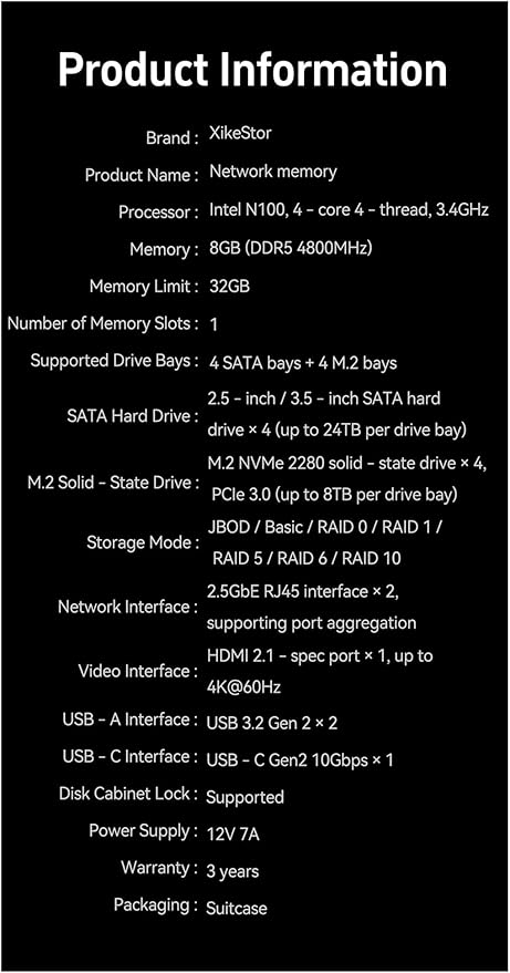 Desk Server DDR5 8G/16G/32G Memory NAS 4× M.2 Slots 4× SATA Bays Sever N100 Processor No Hard Drive(16GB)