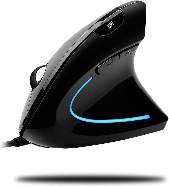 Adesso Wired Vertical Ergonomic Illuminated Optical 6-Button USB Mouse - Right Hand Orientation, Black