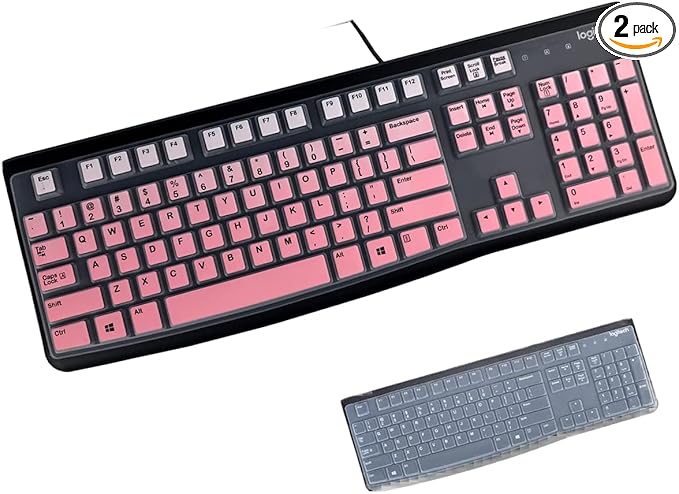 2 Pack Keyboard Cover for Logitech K120 & MK120 Ergonomic Desktop USB Keyboard, Logitech K120 & MK120 US Layout Waterproof Anti-Dust Keyboard Skin-OmbrePink+Clear