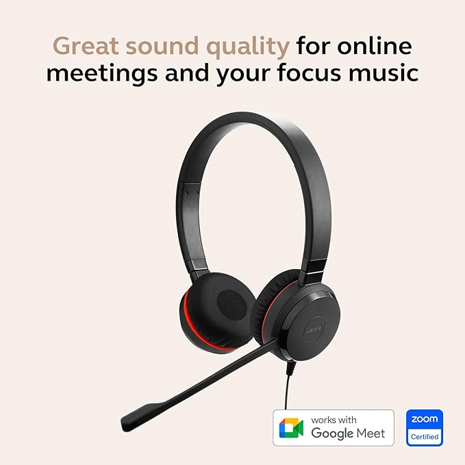 Jabra Evolve 30 II (2025 Edition) Wired Dual-Ear Headset with Mic - 3.5mm Jack or USB-A/USB-C Connectivity, Noise-Canceling Microphone, Works with Online Meeting Platforms - Black