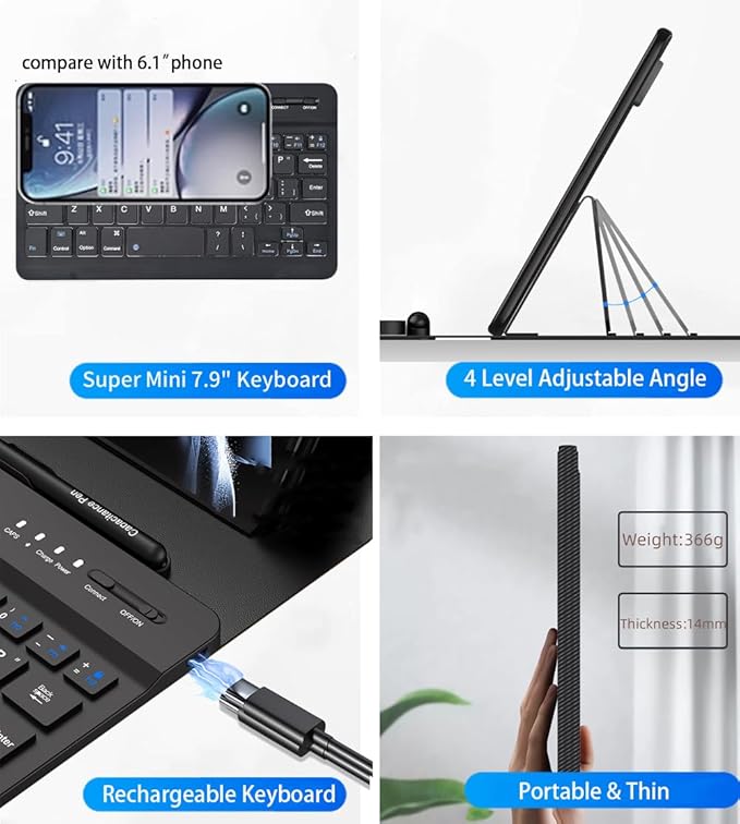 for Samsung Galaxy Z Fold 7 6 5 Keyboard and Mouse, Portable Mini 7.9 inch Bluetooth Keyboard with Leather Case and Capacitive Pen, 4 in 1 Travel Set for Z Trifold fold7 Accessories