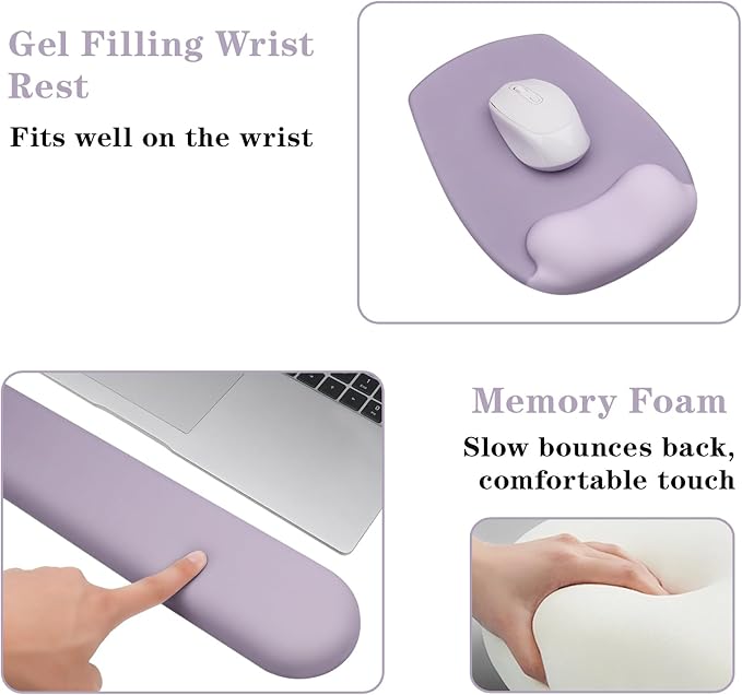 Wrist Rest for Keyboard and Mouse, Ergonomic Gel Computer Keyboard Wrist Rest with Memory Foam, Keyboard Wrist Support Pad for Long Hours of Work, Gaming, Studying-Relieve Wrist Pain (GD-Purple)