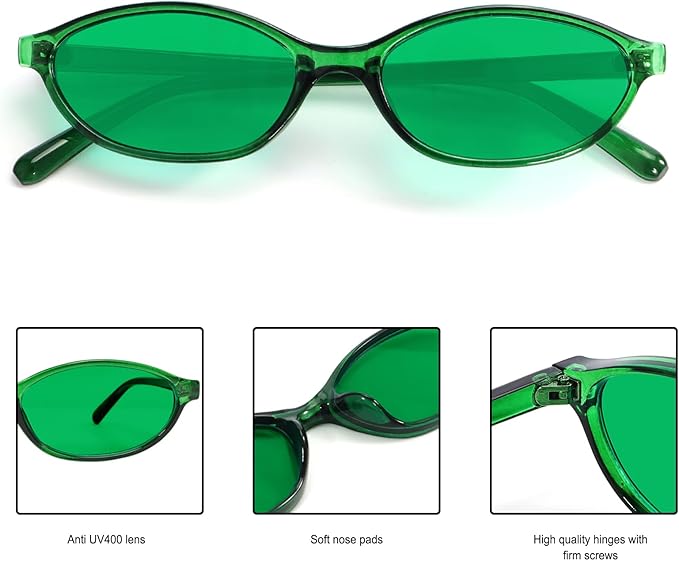Retro Oval Sunglasses for Women Chic Cat Eye 90s Sunnies Lightweight Narrow Shades Trendy UV protection Sun Glasses