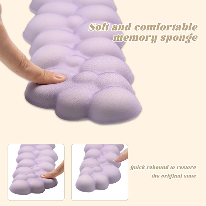 Ergonomic Cloud Wrist Rest for Computer Keyboard - Soft Memory Foam Keyboard Wrist Rest with Non-Slip Silicone Base, for Laptop, Mac, Office, Work, Gaming (Purple)