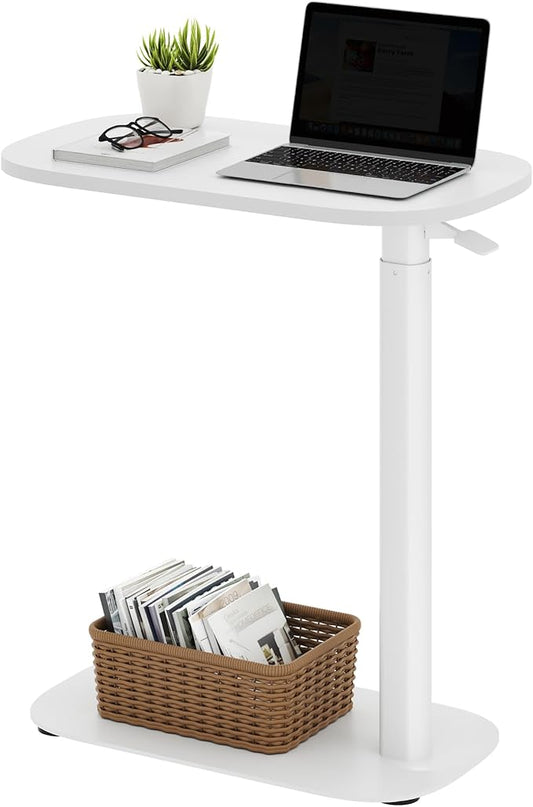 SANODESK Small Standing Desk Pneumatic Height Adjustable Sit Stand Laptop Desk Overbed Table Computer Cart for Home Office Workstations (23.6" W x 13.8" D, White)