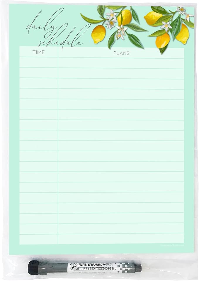Dry Erase Daily Schedule Planner Sticker Decal by Glassboard Studio | Removable & Reusable | Magnetic Fine-Tip Marker Included (9 x 12 inches, Vintage Lemon)