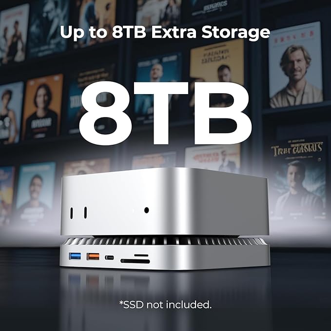 GIISSMO Mac mini M4 Dock with 4K@60 HDMI, 8TB M.2 NVMe SSD Enclosure, Mac mini Hub & Stand for Mac mini M4 and M4 Pro 2024 (10G USB A/C, 5G USB A*2, USB-C Charge, SD/TF, Audio)