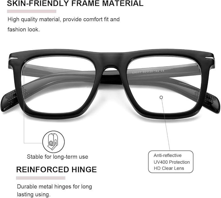Gleyemor Blue Light Glasses for Men Women Trendy Square Frame Blue Light Blocking Lens Computer Glasses