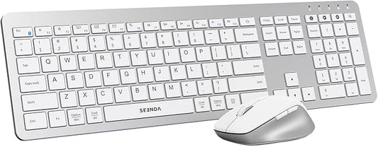 seenda Bluetooth Keyboard and Mouse, COE300 Wireless Keyboard Mouse Combo, 3 Multi-Device Connection Full Size Ultra-Slim Keyboard with Number Pad for Windows/Mac,White & Silver