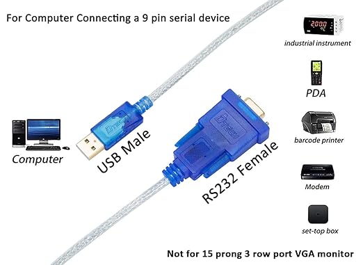 DTECH 3 Feet USB to Serial Female Adapter Cable DB9 RS232 to USB 2.0 Cord with Prolific PL2303 Chip Windows 11 10 8 7 Mac Linux (9 Pin 2 Row Connector RS232C Protocol)
